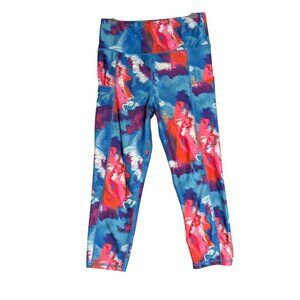 Nine West Active Womens Multicolor Tie Dye Print High-Waist Capri Leggings M